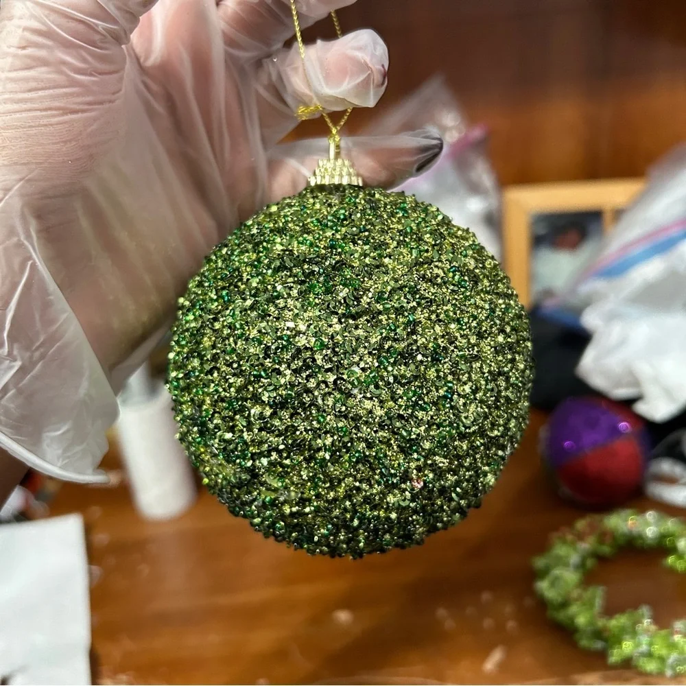 Green Glitter Sparkly Bulb Ornament - “Coy”